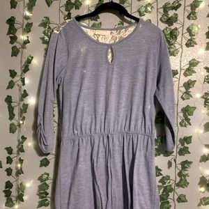 Powder blue knit dress with lace back detail